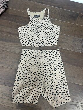 Beach Riot Beige & Black Spotted Ribbed Crop Top and High-Waist Bike Shorts